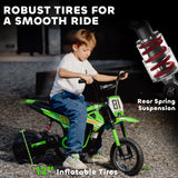 AIYAPLAY Kids Electric Motorbike, 24V Ride On Motorcycle with 3 Speeds and Rear Suspension, Dirt Bike for 8-12 Years Old, Green