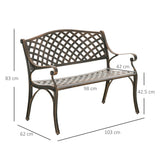 Outsunny Cast Aluminium Outdoor Garden Bench 2 Seater Antique Patio Loveseat, Bronze