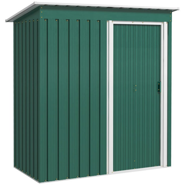 Outsunny 5 x 3ft Garden Storage Shed with Sliding Door and Sloped Roof Outdoor Equipment Tool, Green