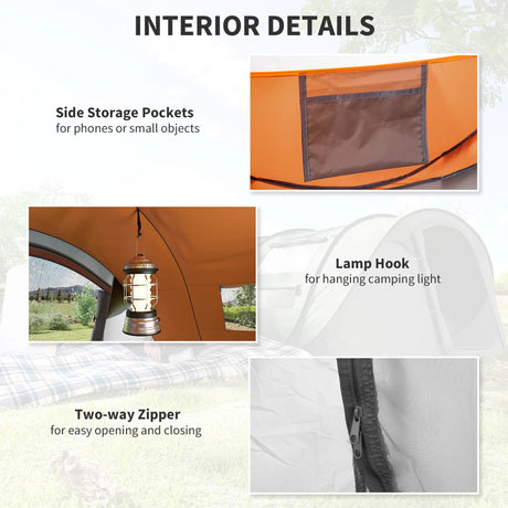 Outsunny 4 Person Pop-up Camping Tent Family Tent with Ground Sheet, 4 Windows and Portable Carry Bag for Beach Outdoor Trip, Orange