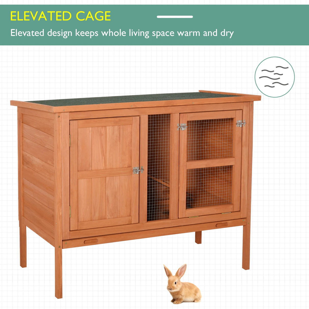 PawHut Wooden Guinea Pigs Hutches Elevated Pet Bunny House with Slide-Out Tray Openable Roof