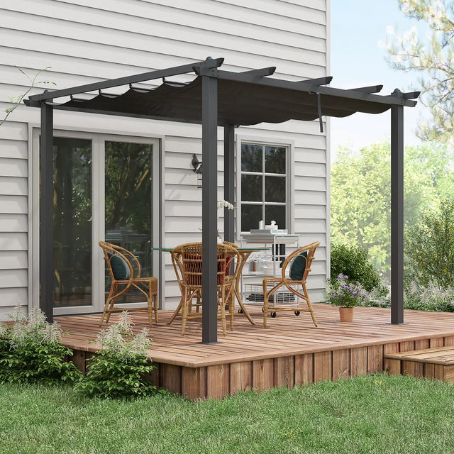 Outsunny 3 x 3m Aluminium Pergola, with Retractable Roof - Dark Grey