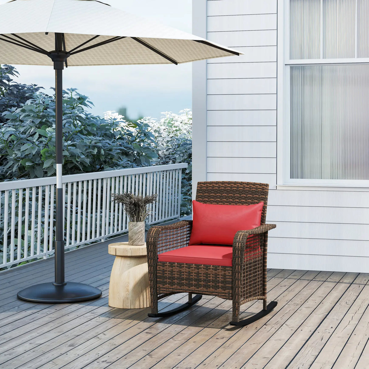 Outsunny Rattan Rocking Chair - Red