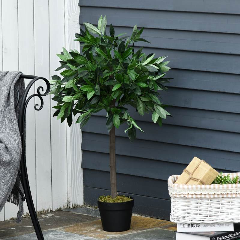 Outsunny Set Of 2 90cm/3FT Artificial Bay Laurel Topiary Trees w/ Pot Fake Indoor Outdoor Greenery Plant Home Office Garden Decor Green