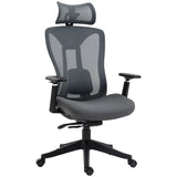 Vinsetto Mesh Office Chair, Ergonomic Desk Chair, Computer Chair with Adjustable Headrest and Lumbar Support, 135 Reclining Back and 3D Armrest for Home Office Study, Grey