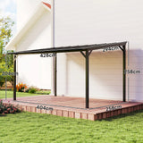 Outsunny 3 x 4.3m Metal Pergola with UPF 50+ and Waterproof Polycarbonate Roof, Wall-Mounted or Free Standing Garden Gazebo, Wind-resistant Outdoor Sun Shade, Dark Grey