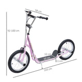 HOMCOM Stunt Scooter, Kids Scooter with Big Wheels, Adjustable Height, Dual Brakes, for Ages 5 Years+, Pink