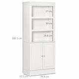 HOMCOM Kitchen Cupboard with 6-tier Shelving, Freestanding Storage Cabinet, Pantry Cupboard with 3 Open Compartments and Double-door Cabinet with Adjustable Shelves, White