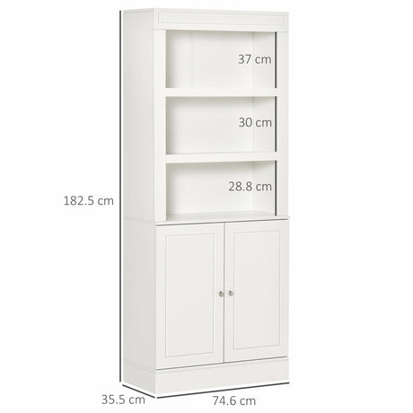 HOMCOM Kitchen Cupboard with 6-tier Shelving, Freestanding Storage Cabinet, Pantry Cupboard with 3 Open Compartments and Double-door Cabinet with Adjustable Shelves, White