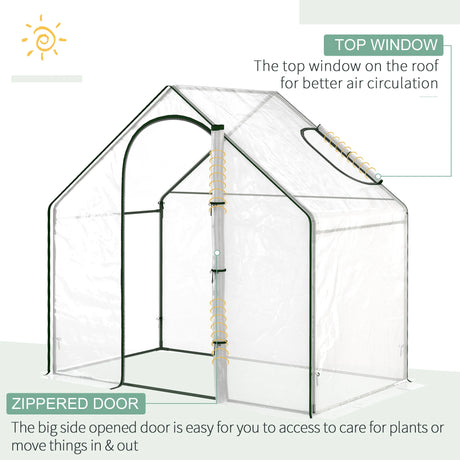 Outsunny Walk In Tomato Greenhouse Garden Outdoor Mini Greenhouse Flower Planter Steel Frame with Zipped Door & Window, PVC Cover, 180 x 100 x 168CM, Clear