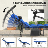 Outsunny Folding Sun Loungers Set of 2 with Canopy, Reclining Sunbed with Cushion, Side Pocket, Carrying Handle, Dark Blue