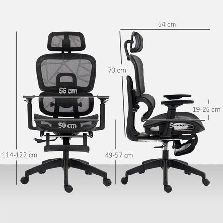 HOMCOM Executive Office Chair, Ergonomic Mesh High Back Desk Chair with Lumbar Support, Reclining Function, Swivel Computer Chair with 3D Armrest, Headrest, Footrest, Black