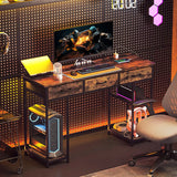 HOMCOM 120cm Computer Desk with Power Outlets, Office Desk Study Table with Fabric Drawers and Storage Shelves, Rustic Brown