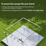 Outsunny Retractable Pergola Cover, 2.55 x 2.5 m Replacement Canopy Fabric for 3 x 3 m Frame, Roof Top Only, Light Grey
