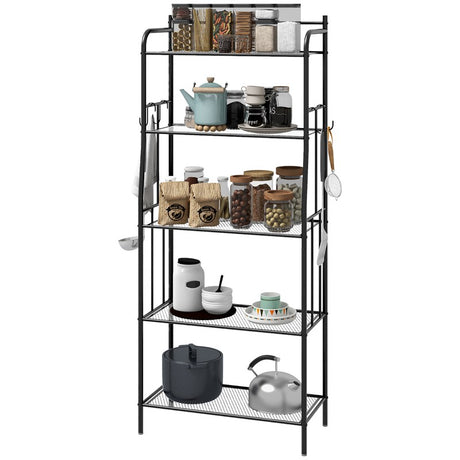 HOMCOM Five-Tier Steel Frame Kitchen Shelving Unit - Black