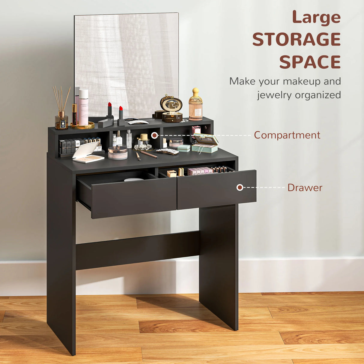 HOMCOM Multi-Storage Dressing Table, with Mirror - Black
