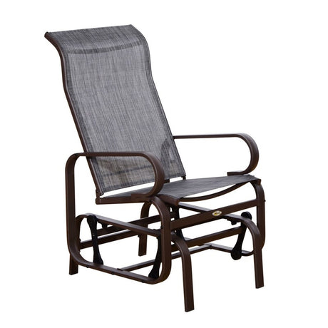 Outsunny Outdoor Gliding Rocking Chair with Sturdy Metal Frame Garden Comfortable Swing Chair, Grey & Brown