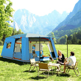 Outsunny 4-6 Man Camping Tent, Double Layer Tunnel Tent with Porch, Living Area and 2 Bedrooms, Sewn in Groundsheet, 3000mm Waterproof and UPF 30+, Portable with Bag, Blue