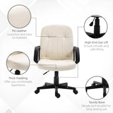 HOMCOM Office Chair, PU Leather Computer Desk Chair with Adjustable Height, Swivel Wheels for Home Office Work Study, Cream White