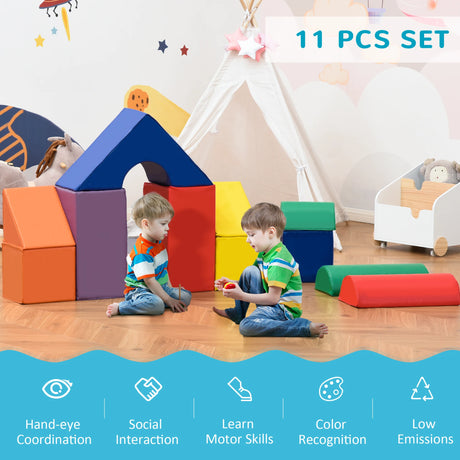 HOMCOM 11-Piece Kids Soft Play Set, Foam Block, Toys for Climbing, Crawling, Multicoloured