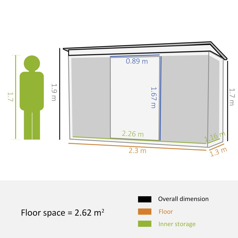 Outsunny 7.6 x 4.3ft Garden Storage Shed with Lockable Sliding Doors and Ventilation, Metal Garden Tool Storage House, Dark Grey