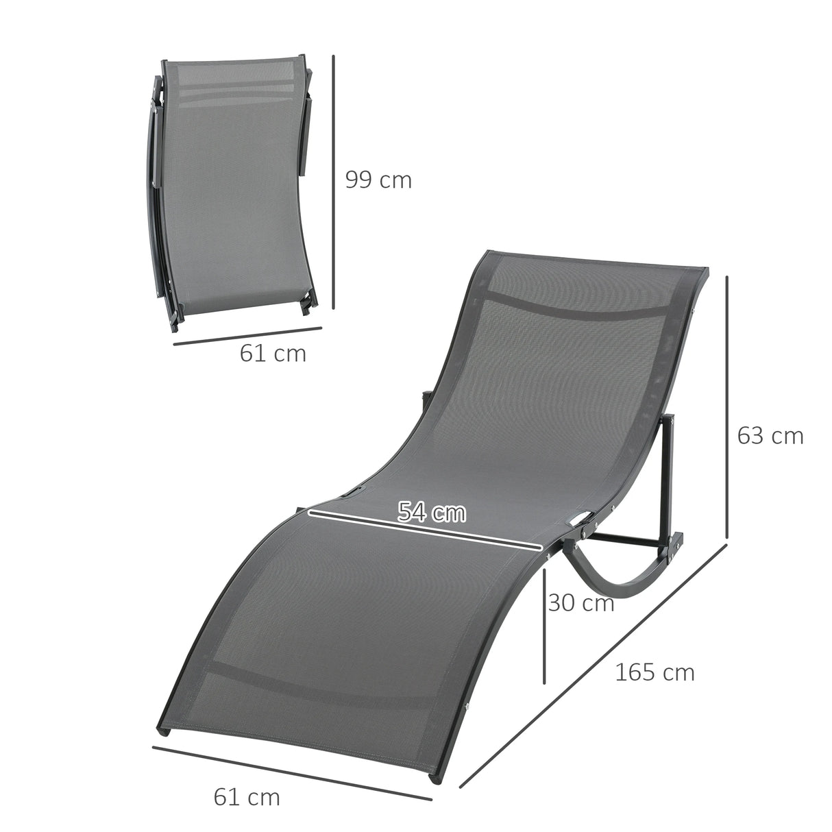 Outsunny Set of 2 S-shaped Foldable Lounge Chair Sun Lounger Reclining Outdoor Chair for Patio Beach Garden, Grey