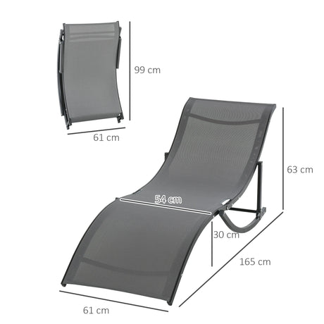 Outsunny Set of 2 S-shaped Foldable Lounge Chair Sun Lounger Reclining Outdoor Chair for Patio Beach Garden, Grey