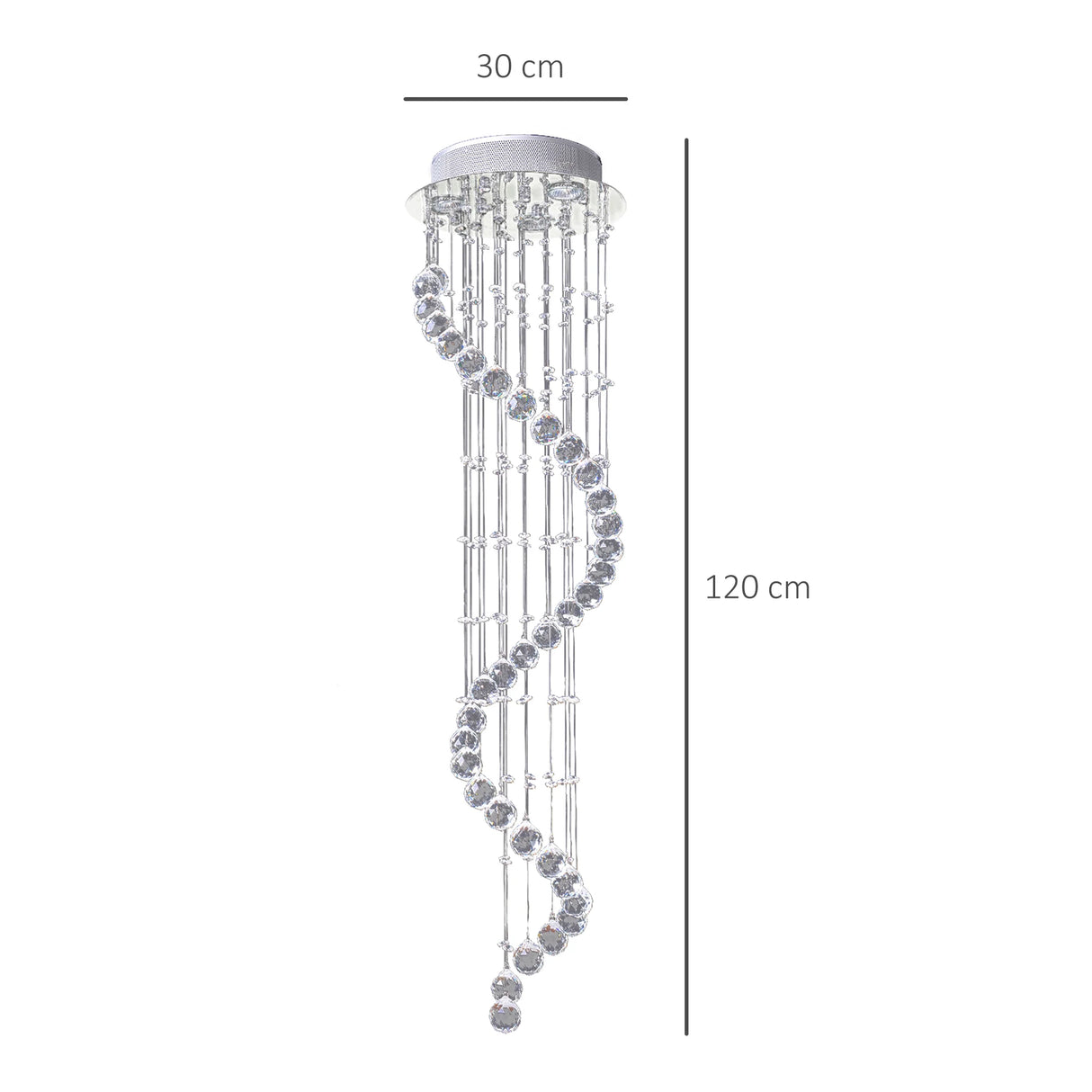 HOMCOM Modern Crystal Chandelier Ceiling Light Pendant Lamp Chrome Finish Glass Droplets New, 30 x 120cm