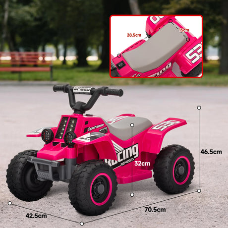 AIYAPLAY 6V Electric Quad Bike for Kids, Ride On ATV w/ Forward/Reverse, Headlights, for Ages 18-36 Months, Pink