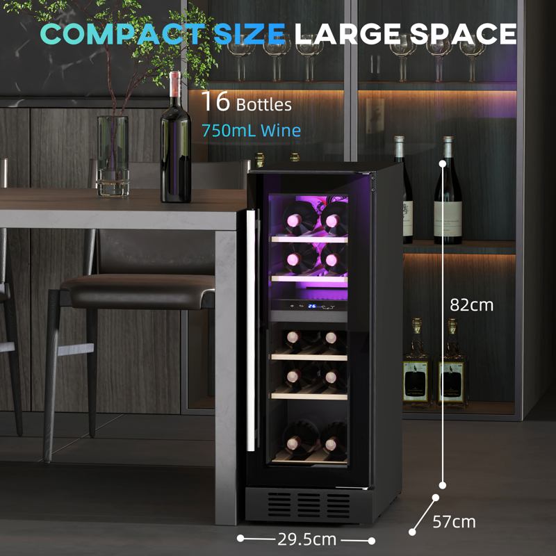 HOMCOM 16 Bottle Dual Zone 5-18℃ Wine Fridge - Black