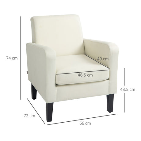 HOMCOM Modern Accent Chair, Occasional Chair with Rubber Wood Legs for Living Room, Bedroom, Cream White