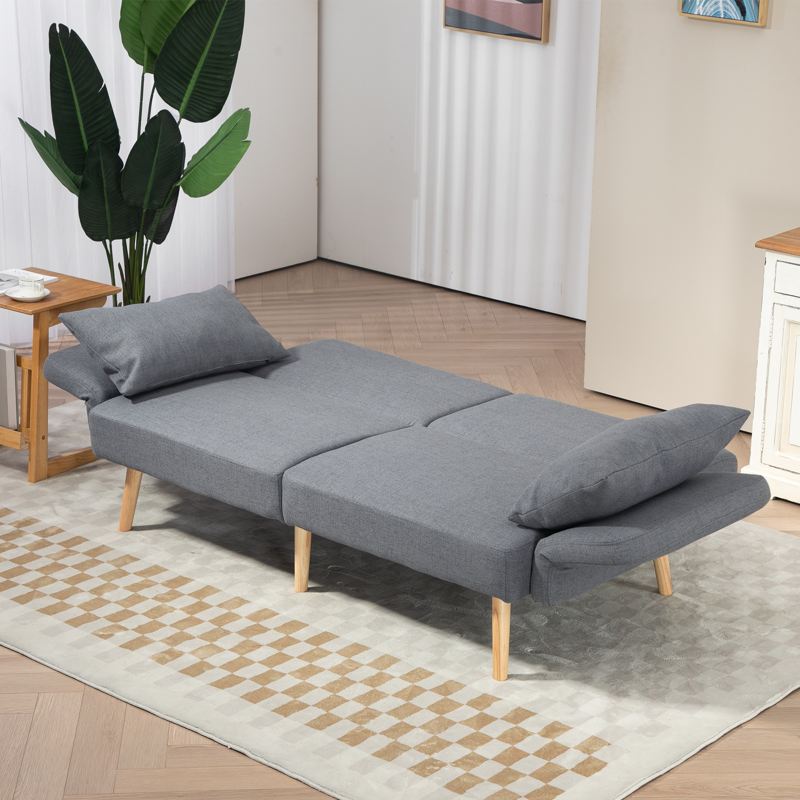 HOMCOM Two-Seater Click-Clack Sofa Bed, with Pillows - Grey