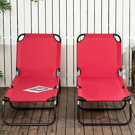 Outsunny Set of Two Folding Sun Loungers - Red
