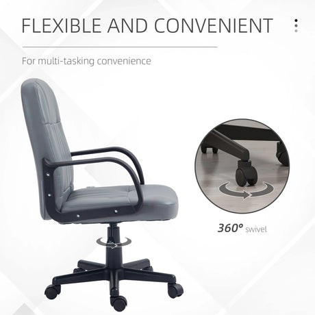 HOMCOM Office Chair, PU Leather Computer Desk Chair with Adjustable Height, Swivel Wheels for Home Office Work Study, Grey