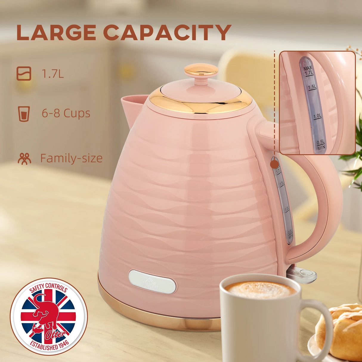HOMCOM 3kW Rapid Boil Honeycomb Kettle - Pink