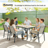 Outsunny Seven-Piece Metal Garden Dining Set, with Glass-Top Table - Khaki
