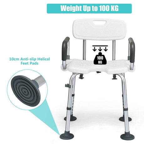 Non-Slip Shower Chair with U-Shaped Cutout for Elderly and Disabled-White