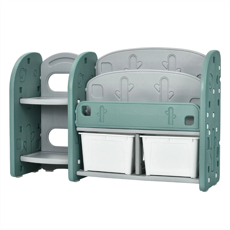 Kids Toy Storage Organizer with 2-Tier Bookshelf and Plastic Bins