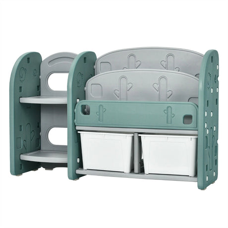 Kids Toy Storage Organizer with 2-Tier Bookshelf and Plastic Bins