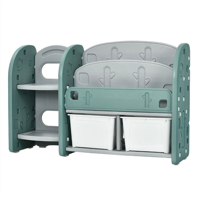 Kids Toy Storage Organizer with 2-Tier Bookshelf and Plastic Bins