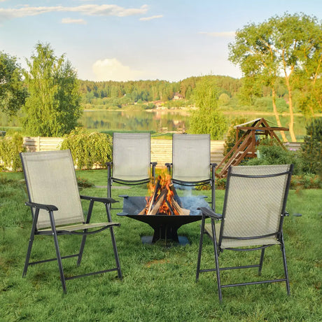 Outsunny Set of Four Folding Garden Chairs - Beige