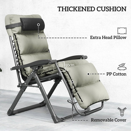 Outsunny Set of Two Reclining Sun Loungers, with Cushion - Grey