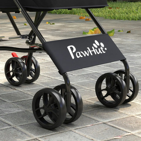 PawHut Dog Stroller, Foldable Cat Dog Pram for Miniature Breeds, Pet Stroller with Brake, Mesh Windows, Black