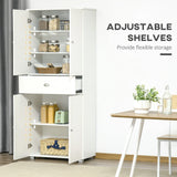 HOMCOM Freestanding Tall Kitchen Cupboard Storage Cabinets with Drawer and 3 Adjustable Shelves for Dining Room, Living Room, White