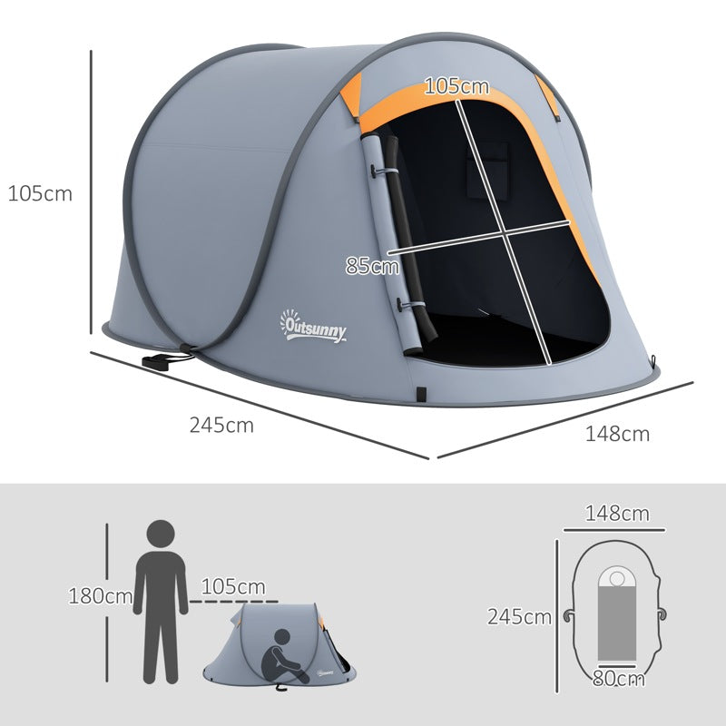 Outsunny Two-Man Pop-Up Dome Tent, with Accessories - Grey