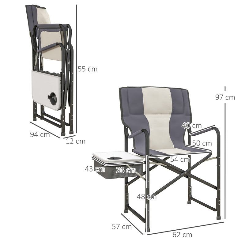 Outsunny Folding Aluminium Camping Chair, with Cooler Bag Table - Grey