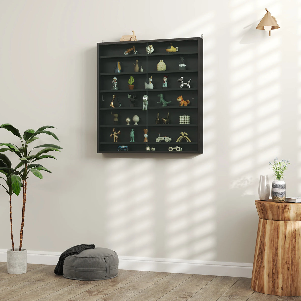 HOMCOM Six Shelf Display Cabinet, with Glass Doors - Black