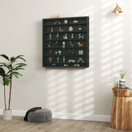 HOMCOM Six Shelf Display Cabinet, with Glass Doors - Black
