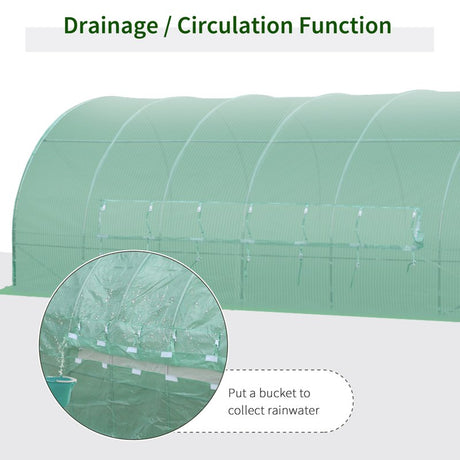 Outsunny Large Polytunnel Walk In Greenhouse, Plant Gardening Tunnel Green House with Metal Hinged Door, Galvanised Steel Frame & Mesh Windows, Green (3 x 6 m)