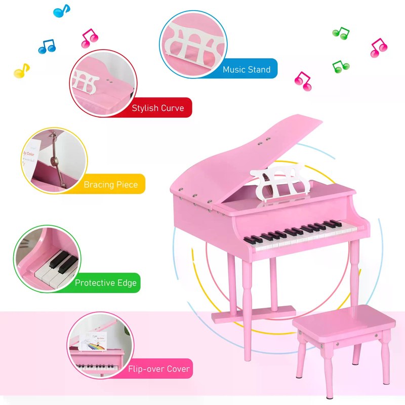 HOMCOM 30 Keys Mini Kids Piano for Child with Music Stand and Bench Best Gifts Toy